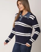 j&x Pulover de iarnă în dungi cu guler din blugi Karianna Bleumarin