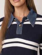 j&x Pulover de iarnă în dungi cu guler din blugi Karianna Bleumarin
