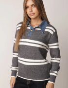 j&x Pulover de iarnă în dungi cu guler din blugi Karianna Gri