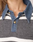 j&x Pulover de iarnă în dungi cu guler din blugi Karianna Gri