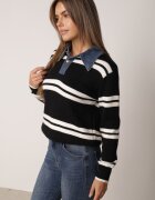 j&x Pulover de iarnă în dungi cu guler din blugi Karianna Negru