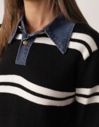 j&x Pulover de iarnă în dungi cu guler din blugi Karianna Negru