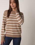 j&x Pulover din bumbac cu dungi și manșete elastice Avreta Bej