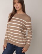 j&x Pulover din bumbac cu dungi și manșete elastice Avreta Bej