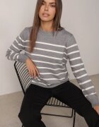 j&x Pulover din bumbac cu dungi și manșete elastice Avreta Gri