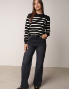 j&x Pulover din bumbac cu dungi și manșete elastice Avreta Negru