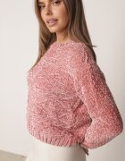 j&x Pulover din bumbac cu manșetă largă Assella Roz