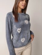 j&x Pulover din bumbac decorat cu motiv de inimi Lovric Albastru