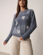 j&x Pulover din bumbac decorat cu motiv de inimi Lovric Albastru