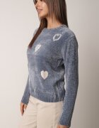 j&x Pulover din bumbac decorat cu motiv de inimi Lovric Albastru