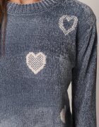 j&x Pulover din bumbac decorat cu motiv de inimi Lovric Albastru
