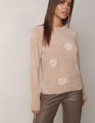 j&x Pulover din bumbac decorat cu motiv de inimi Lovric Bej