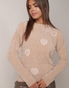 j&x Pulover din bumbac decorat cu motiv de inimi Lovric Bej