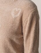 j&x Pulover din bumbac decorat cu motiv de inimi Lovric Bej