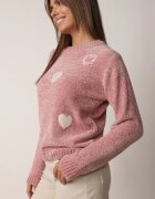 j&x Pulover din bumbac decorat cu motiv de inimi Lovric Roz