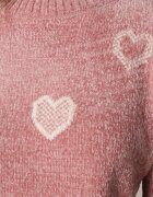 j&x Pulover din bumbac decorat cu motiv de inimi Lovric Roz