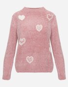 j&x Pulover din bumbac decorat cu motiv de inimi Lovric Roz