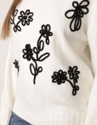 j&x Pulover din bumbac lână și broderie cu flori Zalto Bej deschis