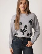 j&x Pulover din bumbac lână și broderie cu flori Zalto Gri