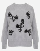 j&x Pulover din bumbac lână și broderie cu flori Zalto Gri