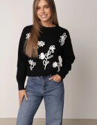 j&x Pulover din bumbac lână și broderie cu flori Zalto Negru