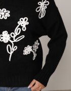 j&x Pulover din bumbac lână și broderie cu flori Zalto Negru