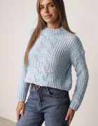 j&x Pulover din bumbac pentru iarnă cu împletituri decorative Earte Albastru