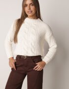 j&x Pulover din bumbac pentru iarnă cu împletituri decorative Earte Bej deschis