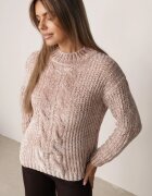 j&x Pulover din bumbac pentru iarnă cu împletituri decorative Earte Bej închis
