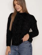 j&x Pulover din bumbac pentru iarnă cu împletituri decorative Earte Negru