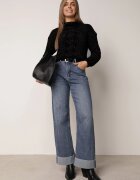 j&x Pulover din bumbac pentru iarnă cu împletituri decorative Earte Negru