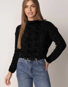 j&x Pulover din bumbac pentru iarnă cu împletituri decorative Earte Negru