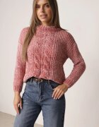 j&x Pulover din bumbac pentru iarnă cu împletituri decorative Earte Roz închis