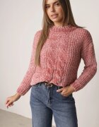 j&x Pulover din bumbac pentru iarnă cu împletituri decorative Earte Roz închis