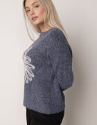 j&x Pulover din bumbac și lână decorat cu broderie florală în față Deta Bleumarin