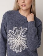 j&x Pulover din bumbac și lână decorat cu broderie florală în față Deta Bleumarin