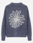 j&x Pulover din bumbac și lână decorat cu broderie florală în față Deta Bleumarin