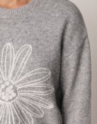 j&x Pulover din bumbac și lână decorat cu broderie florală în față Deta Gri