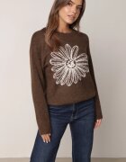 j&x Pulover din bumbac și lână decorat cu broderie florală în față Deta Maro