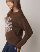 j&x Pulover din bumbac și lână decorat cu broderie florală în față Deta Maro