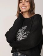 j&x Pulover din bumbac și lână decorat cu broderie florală în față Deta Negru