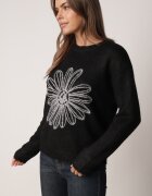 j&x Pulover din bumbac și lână decorat cu broderie florală în față Deta Negru