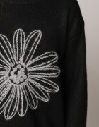 j&x Pulover din bumbac și lână decorat cu broderie florală în față Deta Negru