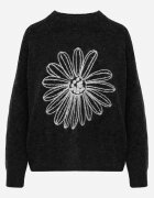 j&x Pulover din bumbac și lână decorat cu broderie florală în față Deta Negru