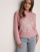 j&x Pulover din bumbac și lână decorat cu broderie florală în față Deta Roz