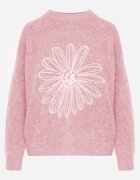 j&x Pulover din bumbac și lână decorat cu broderie florală în față Deta Roz
