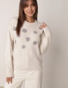 j&x Pulover din bumbac și lână decorat cu flori brodate Seirania Bej deschis
