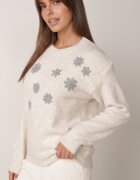 j&x Pulover din bumbac și lână decorat cu flori brodate Seirania Bej deschis