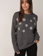 j&x Pulover din bumbac și lână decorat cu flori brodate Seirania Gri închis