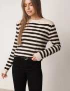 j&x Pulover din bumbac și lână în dungi Cressalle Bej închis